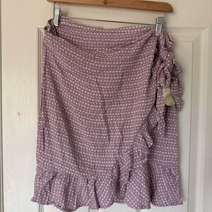 Altar'd State Lilac & Ivory Heart Print Ruffle Wrap Skirt - Size L - NWT